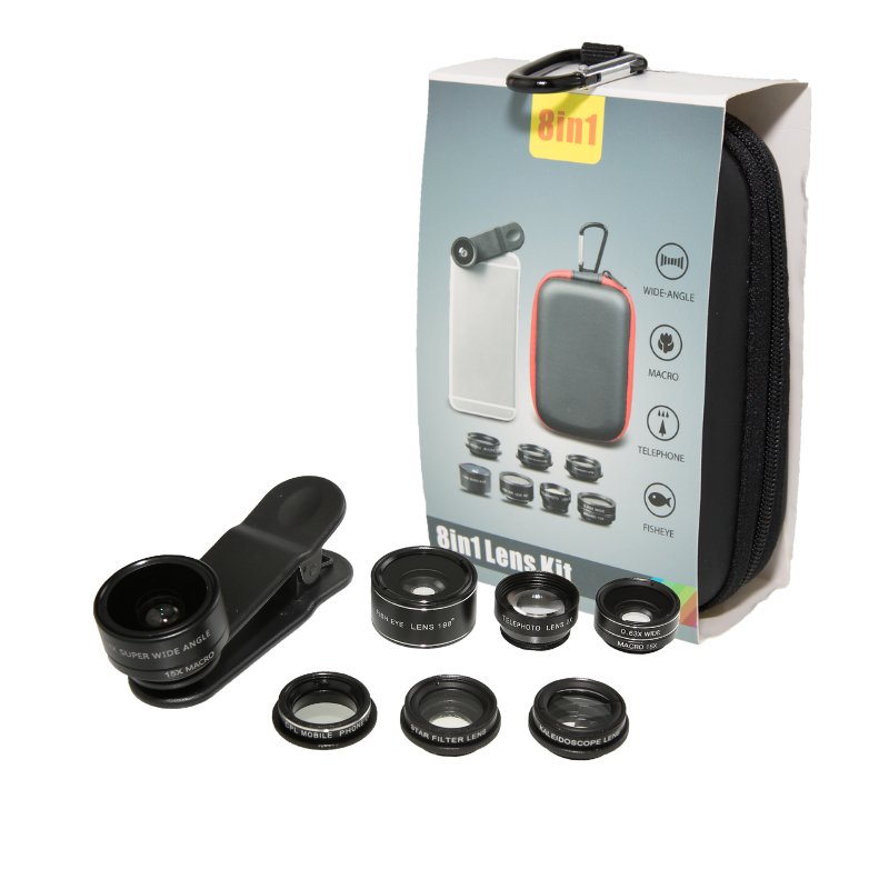 APL - 8N1 8 - in - 1 Mobile Phone External Lens Kit with Travel Bag and Buckle - ROODTUO