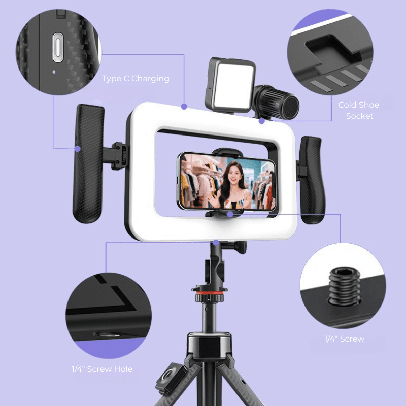 FL - K03 Square Handheld Ring Light with Dual Handles, Bluetooth Remote - ROODTUO