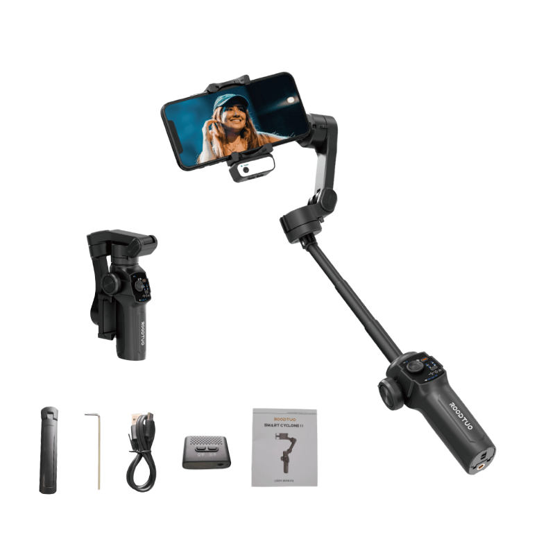 Smart Cyclone II – 3 Axis Foldable Smartphone Gimbal Stabilizer with AI Tracking - ROODTUO