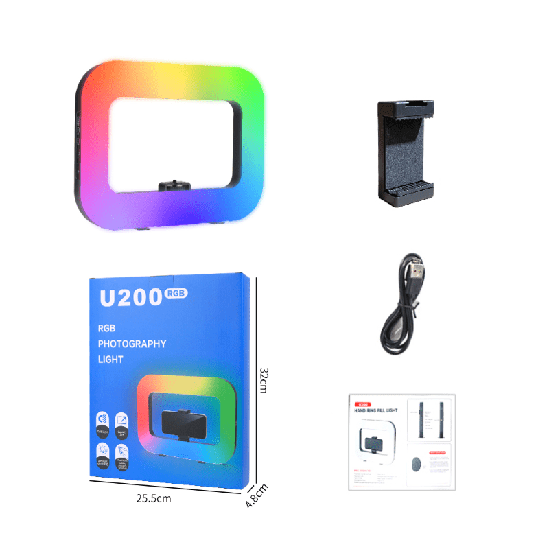 U200 RGB Handheld Square Ring Light with Stand & Bluetooth Remote - ROODTUO