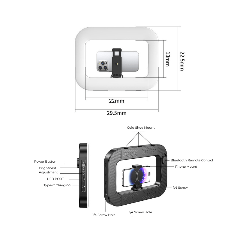 U200 RGB Handheld Square Ring Light with Stand & Bluetooth Remote - ROODTUO