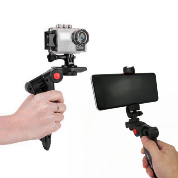 Handheld Tabletop Tripod & Dual Cold Shoe 360° Rotating Phone Holder Combo