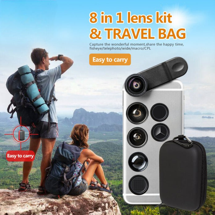 APL - 8N1 8 - in - 1 Mobile Phone External Lens Kit with Travel Bag and Buckle - ROODTUO