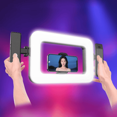 FL - K03 Square Handheld Ring Light with Dual Handles, Bluetooth Remote - ROODTUO