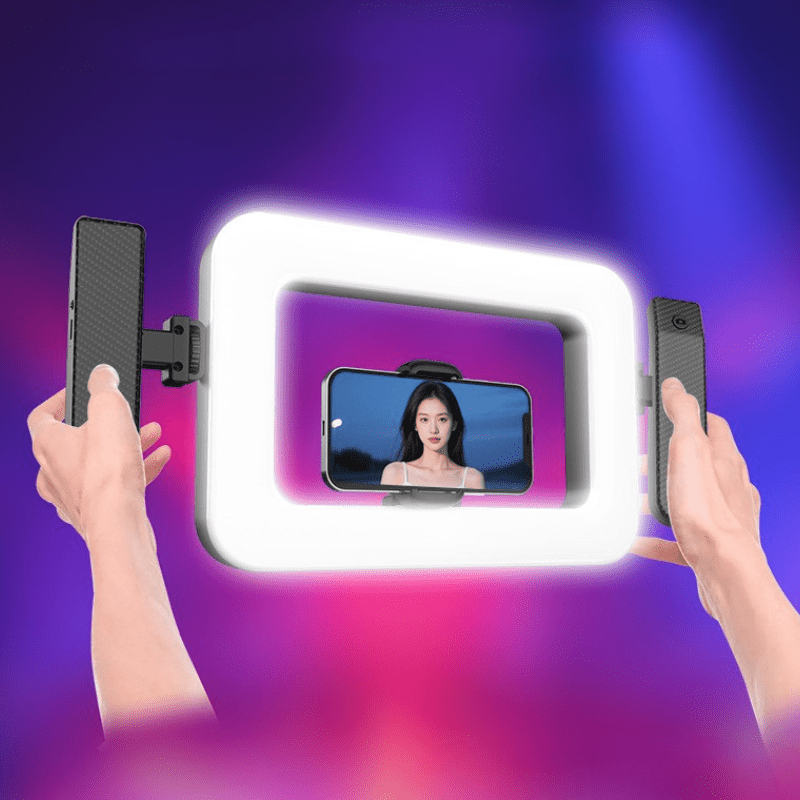 FL - K03 Square Handheld Ring Light with Dual Handles, Bluetooth Remote - ROODTUO