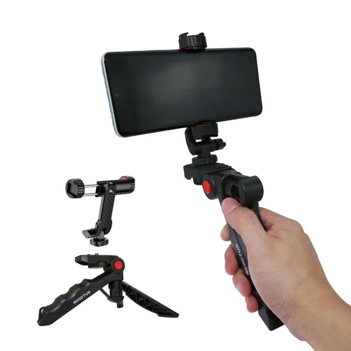 T10F+PCJ - S Beauty Leg Tripod & Dual Cold Shoe 360° Rotating Phone Holder Combo - ROODTUO