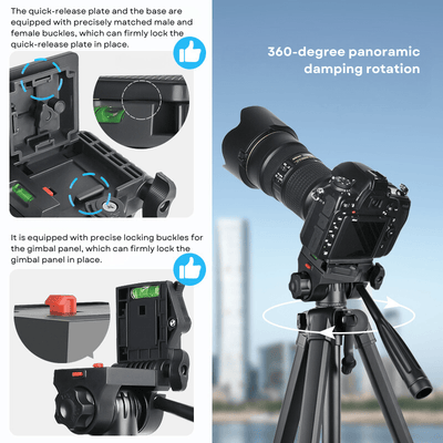 T150D Premium and Adjustable Phone Camera Tripod for Professional Photography - ROODTUO