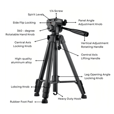 T150D Premium and Adjustable Phone Camera Tripod for Professional Photography - ROODTUO