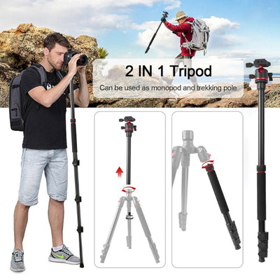 T175BM 2 - in - 1 Tripod & Monopod with 360° Ball Head, Lightweight Aluminum, Max Height 180cm, Supports Up to 5kg - ROODTUO