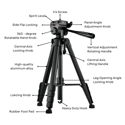 T175D Premium and Adjustable Phone Tripod for Professional Photography - ROODTUO