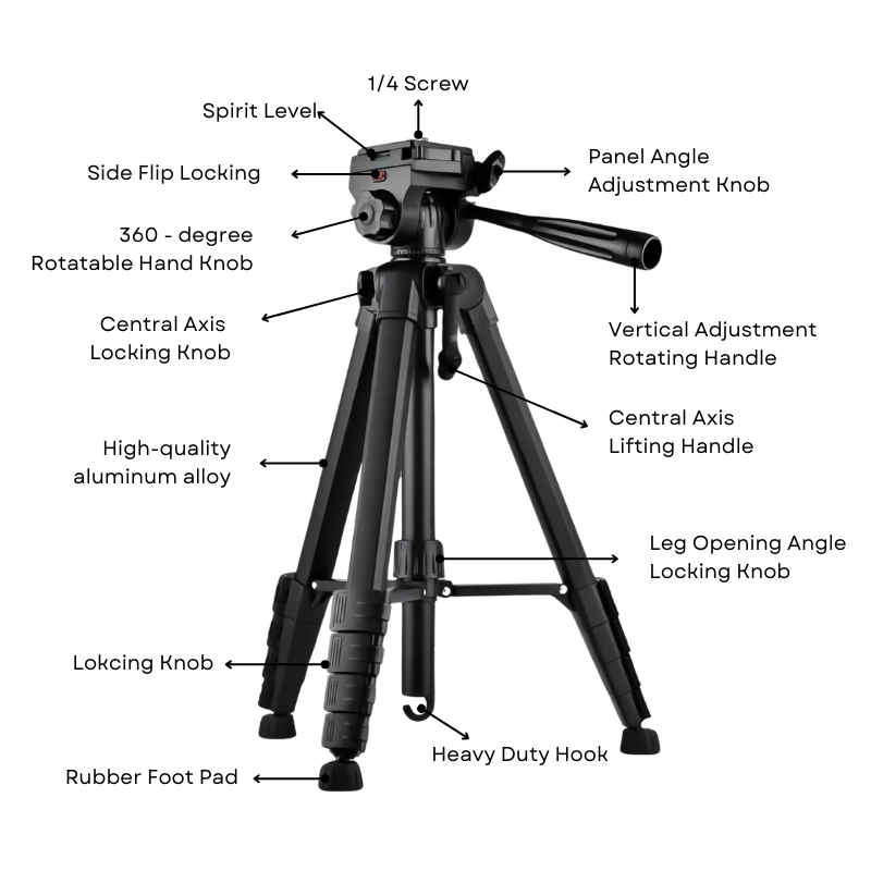 T175D Premium and Adjustable Phone Tripod for Professional Photography - ROODTUO