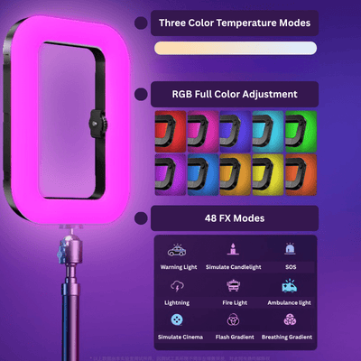 U200 RGB Handheld Square Ring Light with Stand & Bluetooth Remote - ROODTUO