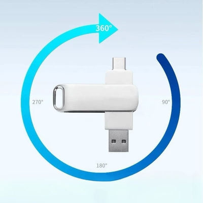UFD - 2 128GB 360° Rotating Dual USB - A & Type - C Flash Drive - For Phones, PCs, Smart TVs, and More - ROODTUO